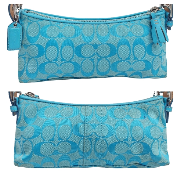 Vintage Coach 6371 Azure Blue Signature Jacquard Hamptons Demi Baguette - Picture 5 of 15